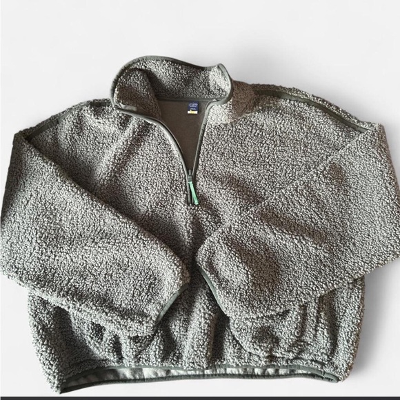 Old Navy Sherpa Quarter-Zip Pullover Jacket - Dark Ivy Green size Large - Picture 3 of 6